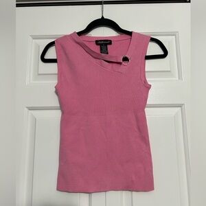 Vintage Y2K Takeout Sleeveless Knit Tank with Asymmetrical & Silver Hoop Detail